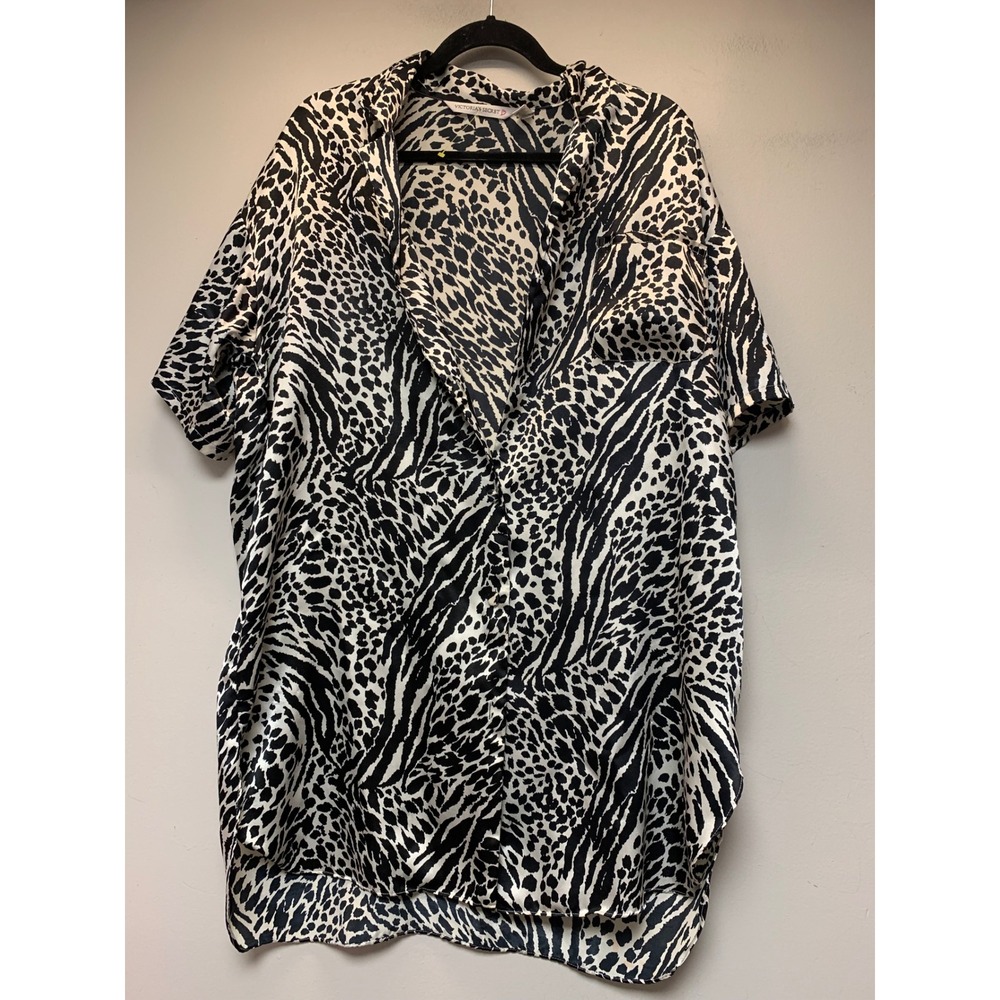 Victoria's Secret Sleep Shirt Womens M Black White Animal Print Excellent Satin